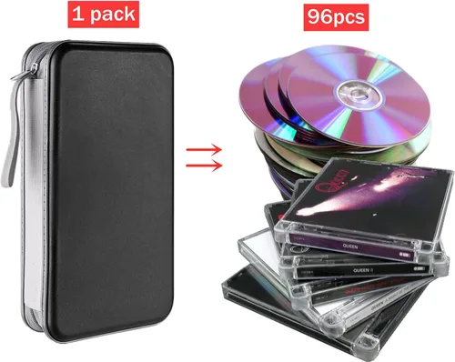 Vista 2 de LIOVODE Funda para DVD, estuche portátil para CD de capacidad para 96, organizador de cartera de DVD de plástico duro, organizador para coche CD