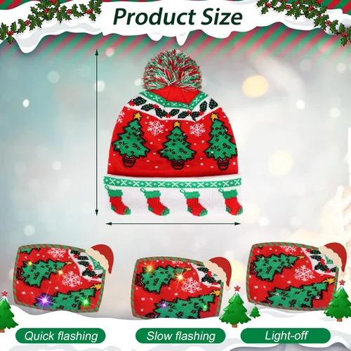 Vista 4 de HuiJuKeJi 2 Pieces Christmas Knitted Light Up Hat Santa Hat with Colorful LED Unisex Winter Beanie Sweater Cap