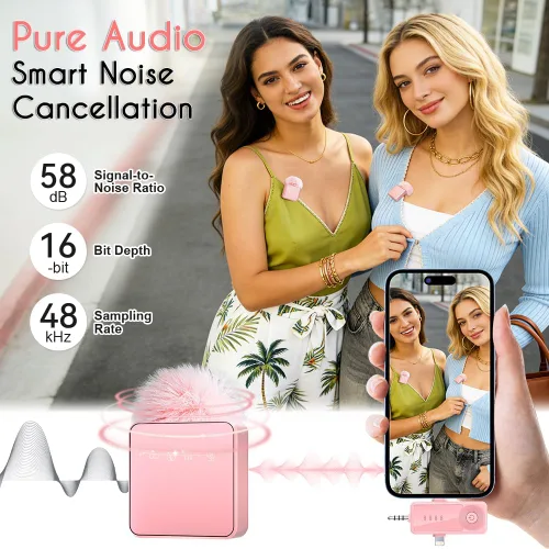 Vista 2 de Mini micrófono inalámbrico para iPhone/Android/cámara, reducción de Rosa
