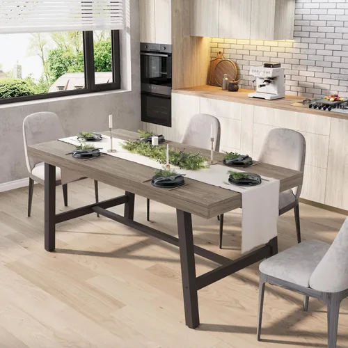 Vista 17 de GarveeHome Mesa de comedor extensible de 63 a 83 pulgadas, mesa de comedor rectangular industrial para 6-8 personas, mesa de cocina expandible