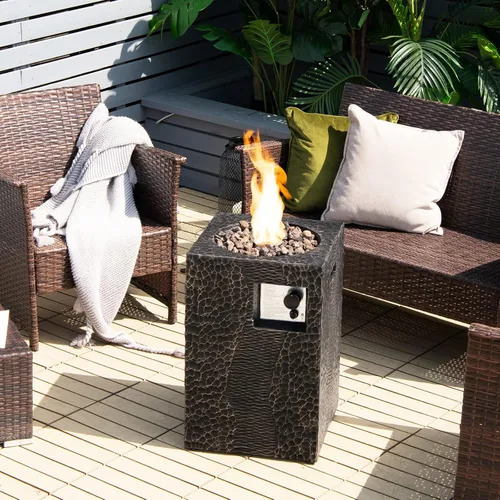 Vista 2 de Tangkula Patiojoy - Chimenea de propano para patio de 16 pulgadas, chimeneas de gas cuadradas de encendido electrónico con cubierta protectora
