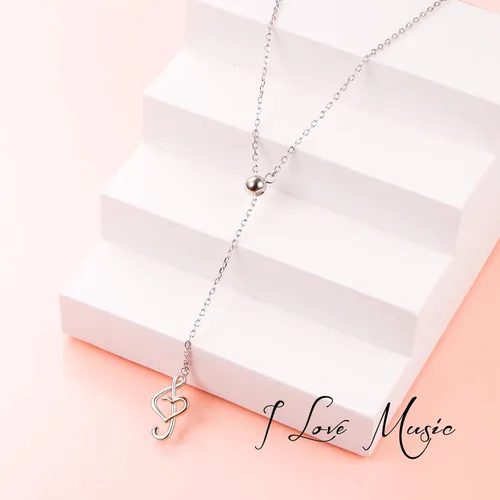 Vista 3 de (Dije para collar de nota musical) De plata de ley 925 para mujeres y niñas, 18.0 in