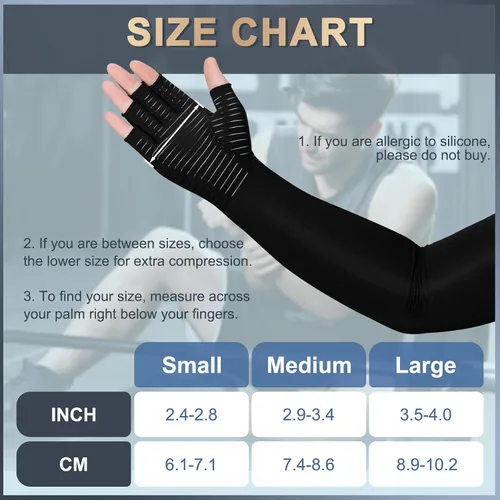 Vista 3 de Guantes largos de compresión de cobre para artritis para mujeres y hombres, guantes médicos de compresión para brazos y manos, guantes de presión
