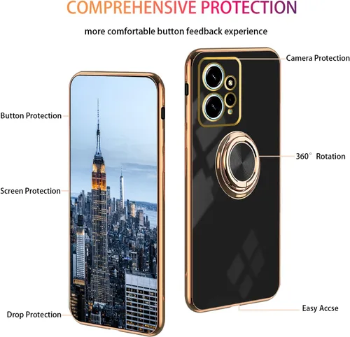 Vista 5 de Compatible con Redmi Note 12 4G Case Ring Holder Magnet Green, para Xiaomi Redmi Note 12 4G Funda de teléfono de silicona a prueba de golpes Placa