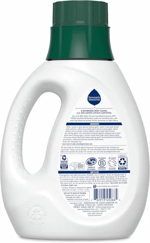 Vista 2 de Seventh Generation Detergente líquido para ropa, Free & Clear, 30 cargas, certificado USDA 97% de base biológica, 45 onzas líquidas