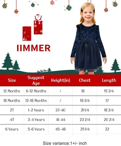 Vista 7 de IIMMER Vestido midi de tul de manga larga con volantes de terciopelo para niñas pequeñas de Navidad