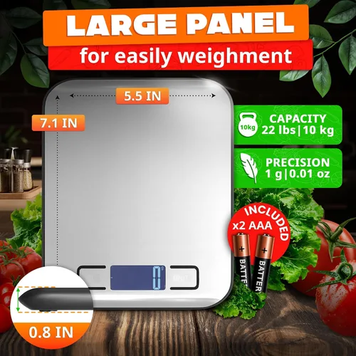 Vista 2 de Báscula de alimentos con sensor de 4 puntos – Báscula de cocina digital de peso gramos y onzas, libras, ml, leche ml con pantalla LCD, carga de 22