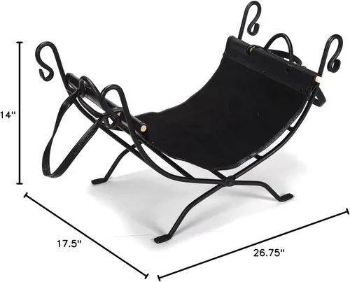 Vista 2 de Dagan Black Wrought Iron Log Holder and Carrier (DG-AHL100), 26.75x14-Inches