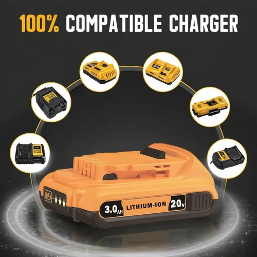 Vista 4 de Paquete de 4 baterías de repuesto DCB203 para DEWALT 20V MAX, 3.0-Ah, compatible con herramientas eléctricas inalámbricas Dewalt de 20 voltios