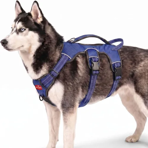 Vista 21 de Tuff Pupper Arnés para perro sin escape a prueba de escape, arnés ajustable de 5 puntos para perros, arneses acolchados para perros, arneses