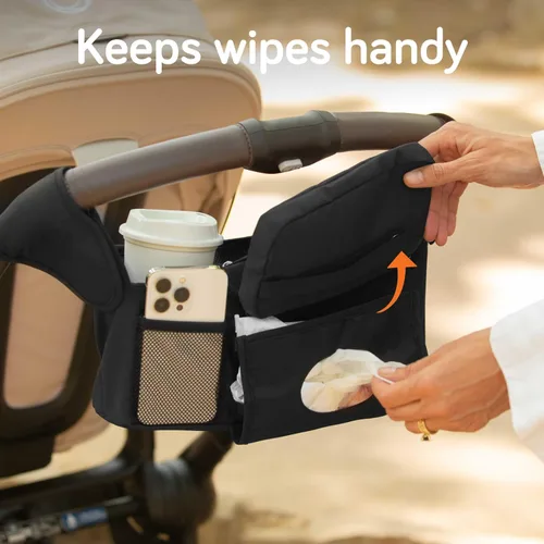 Vista 6 de Baby Uma Bolsa organizadora universal para cochecito: organizador de cochecito con soporte para tazas con aislamiento XL (2), soporte para teléfono