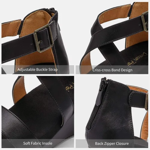 Vista 3 de DREAM PAIRS Sandalias de plataforma de verano con hebilla y correa al tobillo para mujer