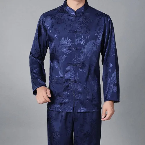 Vista 4 de Uniforme de Kung Fu para hombre, traje de camisa chino tradicional Tang Hanfu artes marciales Wing Chun Tai Chi entrenamiento pantalones de tela