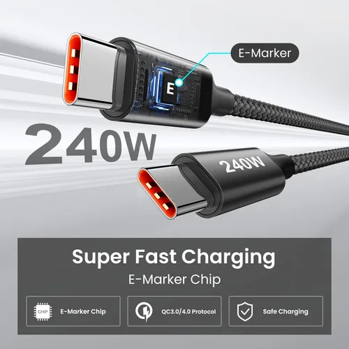 Vista 2 de etguuds Cable USB C a USB C de 240 W de 6 pies, paquete de 2, cable de carga tipo C de carga súper rápida para iPhone 17 16 15 Series, Samsung