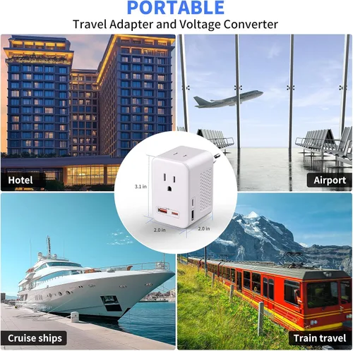Vista 5 de PD - Convertidor de voltaje de 35 W de EE. UU. a Europa - Convertidor de 1600 W 220 V a 110 V para viajes europeos - Diseño de viaje compacto con 2