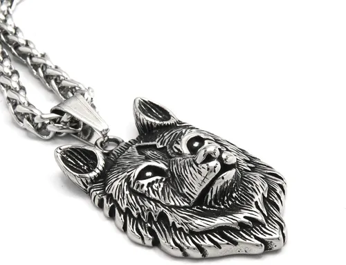Vista 3 de BAVIPOWER Viking Fenrir - Collar con dije de cabeza de acero inoxidable, potente joyería pagana para hombres y mujeres, protección de amuleto