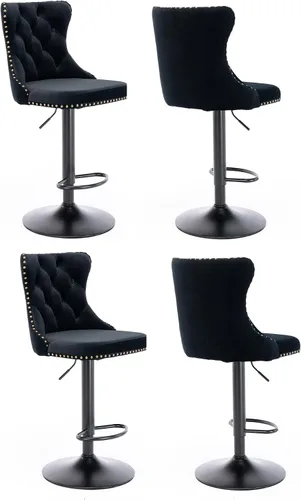 Vista 11 de Juego de 2 taburetes de bar giratorios ajustables con respaldo de terciopelo copetudo, sillas altas con reposapiés, sillas de comedor para el hogar