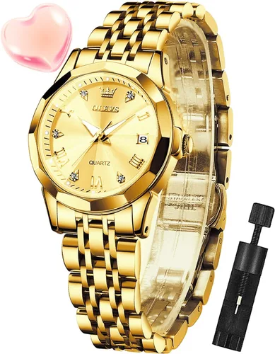 Vista 31 de OLEVS Reloj de mujer con diamantes de moda, analógico, de cuarzo, de acero inoxidable, para mujer, pequeño, para fecha, impermeable, luminoso