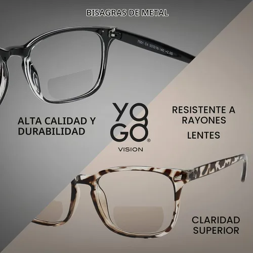 Vista 4 de Yogo Vision Bifocal Reading Glasses for Women Men Rectangle Multifocal Readers Fashion Nerd Eyeglasses