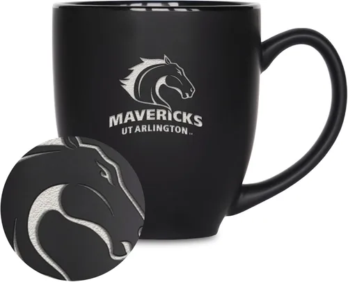 Vista 101 de Rico Industries - Taza de cerámica mate negra con grabado láser estándar de 15oz para NCAA (escuelas T & U) - Para bebidas calientes o frías