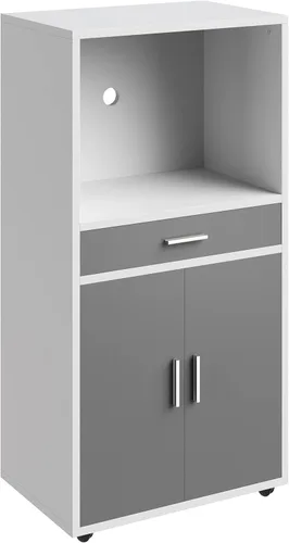 Vista 7 de Lavish Home - Soporte para microondas con cajón, armario de almacenamiento con puertas y ruedas de bloqueo, almacenamiento independiente de cocina