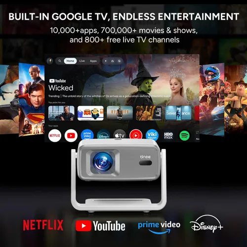 Vista 3 de Proyector 4K con WiFi y Bluetooth, Proyector inteligente para exteriores 1800 ANSI 4k Enfoque automático y control de voz, 10,000 aplicaciones