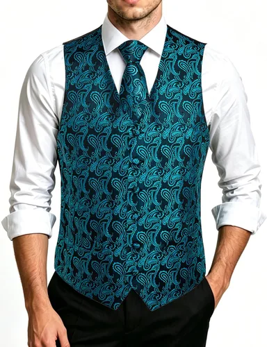 Vista 3 de DiBanGu Juego de chaleco y corbata para hombre, chaleco formal de cachemira y corbata con bolsillo cuadrado y gemelos, de seda, para traje o Verde