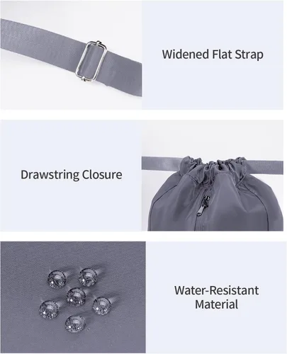 Vista 5 de sportsnew Mochila deportiva con cordón y compartimento para zapatos, mochila con cordón para mujeres y hombres, patente pendiente, Gris, Classic