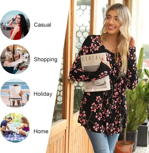 Vista 4 de LONGYUAN - Blusa casual, elástica y cómoda para mujeres, de manga larga, tipo túnica, ajuste holgado