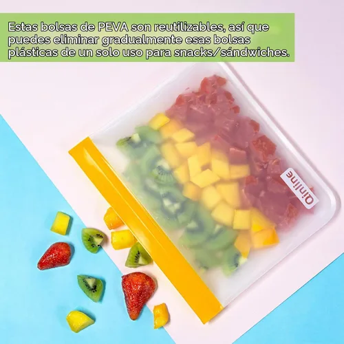 Vista 6 de Bolsas reutilizables para almacenamiento de alimentos, paquete de 10 bolsas para congelador, bolsas de almuerzo extragruesas a prueba de fugas