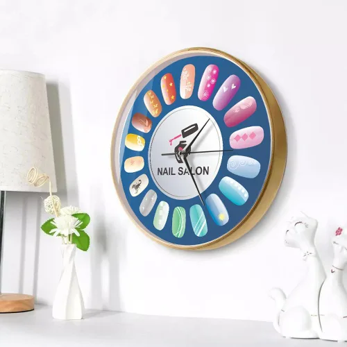 Vista 9 de Reloj de pared de salón de uñas de 12 pulgadas con marco de madera, silencioso sin tictac, funciona con pilas, esmalte de uñas y cuidado de dedos