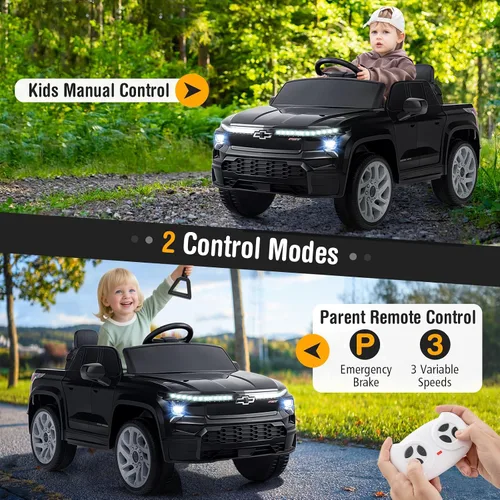 Vista 2 de Costzon Vehículo para montar en coche, camión Chevrolet con licencia de 12 V, vehículos eléctricos para niños con control remoto, almacenamiento