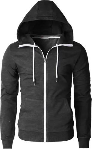 Vista 18 de H2H Sudadera con capucha y cremallera para hombre, ligera, de manga larga, básica, ajustada, de algodón, con bolsillo Cmohol048-gris