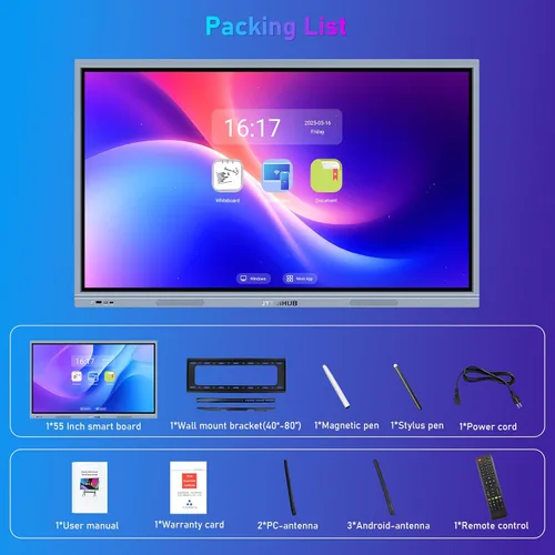 Vista 9 de Pizarra electrónica de 55 pulgadas con pantalla táctil HD 4K, pizarra interactiva para aula y conferencia, sistema operativo Android y Windows