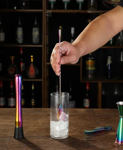 Vista 5 de Juego de coctelera – Kit de accesorios de bar de 13 piezas con agitador Boston pesado, colador, jigger, Muddler, cuchara de mezcla y más