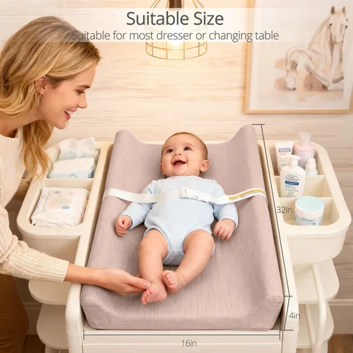 Vista 5 de Cambiador de muselina para bebé, paquete de 2 fundas de muselina de algodón suave y forro impermeable de espuma, almohadilla para mesa cambiadora