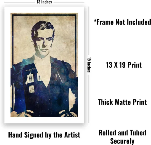 Vista 2 de CultClassicPosters Doctor Who 12th Doctor Art Print – Póster minimalista hecho a mano de 13 × 19 con Peter Capaldi y TARDIS – Papel fotográfico