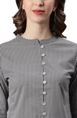 Vista 8 de Janasya Túnica de algodón gris indio para mujer