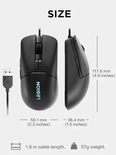 Vista 6 de Lenovo Legion M300s RGB - Mouse para juegos con cable – Sensor ajustable de 8,000 DPI, 6 botones programables y durabilidad de 20 millones de clics