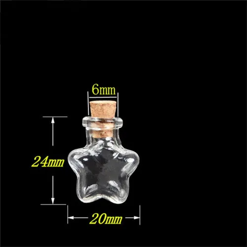 Vista 6 de Mini lindas botellas de vidrio colgantes con forma de estrella, pequeñas botellas colgantes con corcho, tarros de bricolaje, frascos de regalo, 10