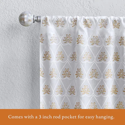 Vista 4 de Saffron Marigold Cortina de cenefa impresa a mano con ribete de cuentas, velo de novia blanco, perfecta para cocina, dormitorio, baño, comercio