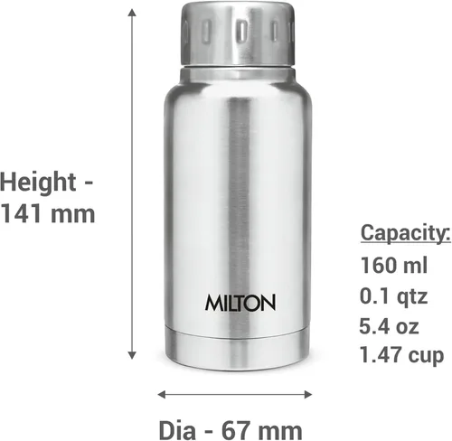 Vista 2 de Milton Botella de agua aislada de 5.4 oz (5.4 fl oz) de acero inoxidable de doble pared para bebidas calientes y frías, tapa de rosca simple a