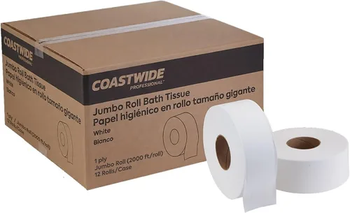 Vista 10 de Coastwide Papel higiénico profesional reciclado jumbo, 2 capas, blanco, 1000 pies/rollo, 6 rollos/caja