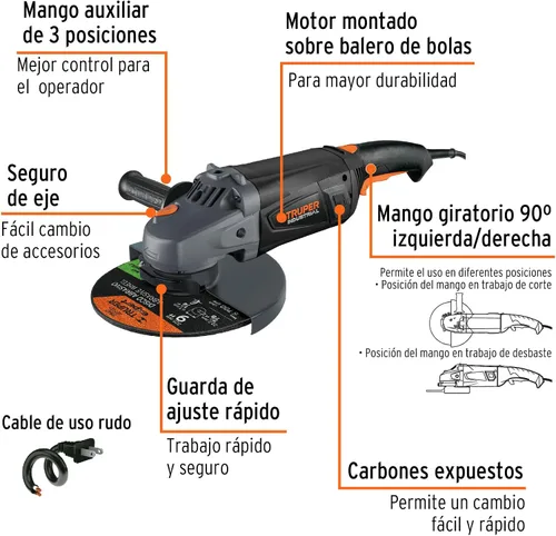 Vista 2 de TRUPER ESMA-9N2 Amoladora angular 9, industrial, 2300 W