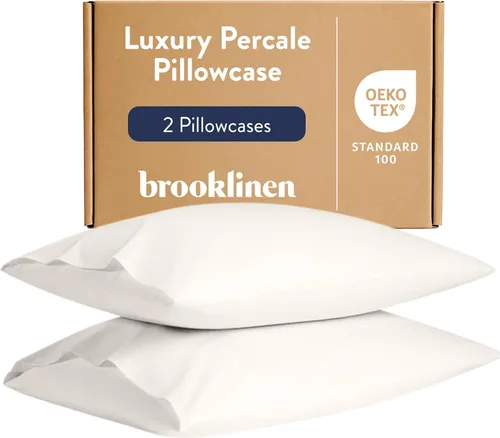 Vista 8 de Brooklinen Juego de 2 fundas de almohada de percal de lujo, 100% algodón, transpirables, lavables a máquina, duraderas y suaves, para comodidad