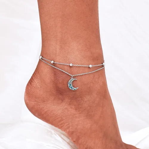 Vista 62 de CHIC & ARTSY Tobilleras delicadas de plata de ley S925 para verano, pulsera de tobillo ajustable multicapa para playa, joyería de pie para mujer