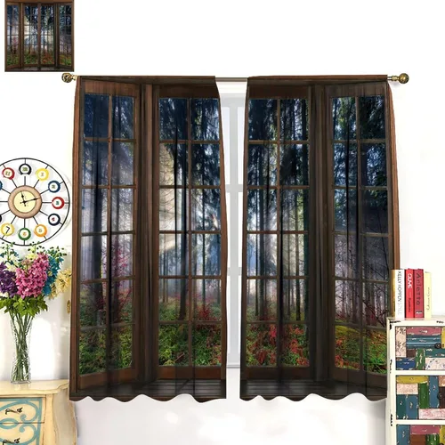 Vista 109 de Cortinas de paisaje, ventana 3D, primavera, bosque, vida silvestre, paisajes de naturaleza, dormitorio, sala de estar, cortinas térmicas opacas de 2