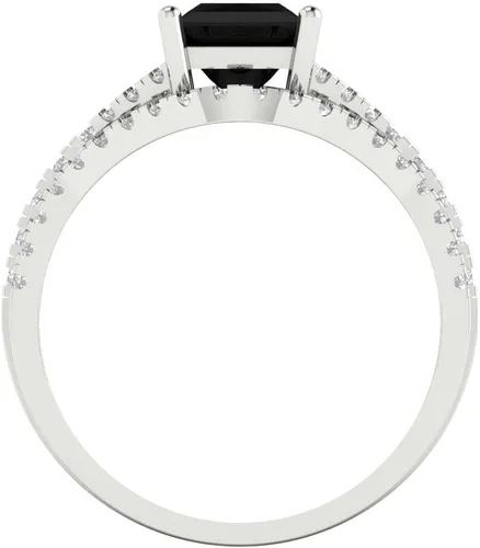 Vista 4 de Anillo de compromiso de ónix negro natural con grabado personalizado de corte princesa de 2.01 quilates para boda, juego de novia curvado, oro