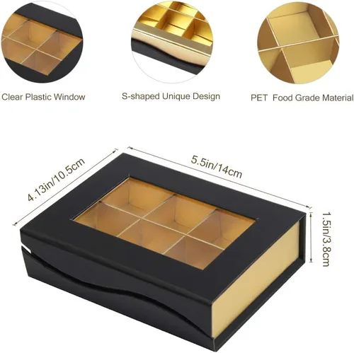 Vista 5 de Cajas de chocolate, caja de chocolate negro, mini cajas vacías con absorción magnética y divisores, cajas de embalaje para chocolates caseros, 6