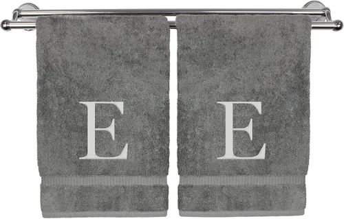 Vista 8 de Toalla de mano monogramada, regalo personalizado, juego de 2 - Toalla bordada con letra de bloque dorada - Extra absorbente 100% algodón turco